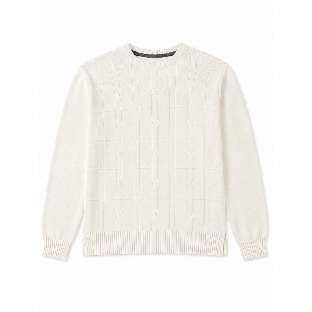 Oscar de la Renta Mens XXL White Cotton Textured Grid Crewneck Sweater